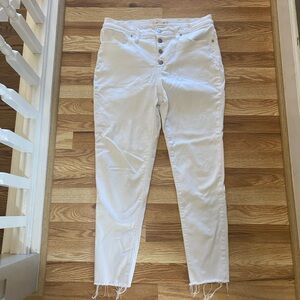 Madewell 9” Mid-Rise Skinny Jeans White Raw Hem Button Fly